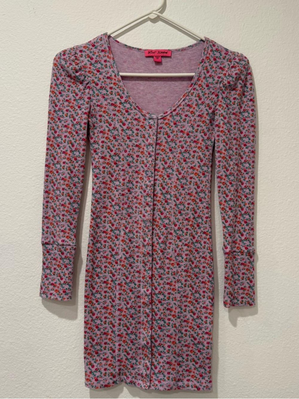 Betsey Johnson Pink Ribbed Scoop Neck Top with Multicolor Stitching